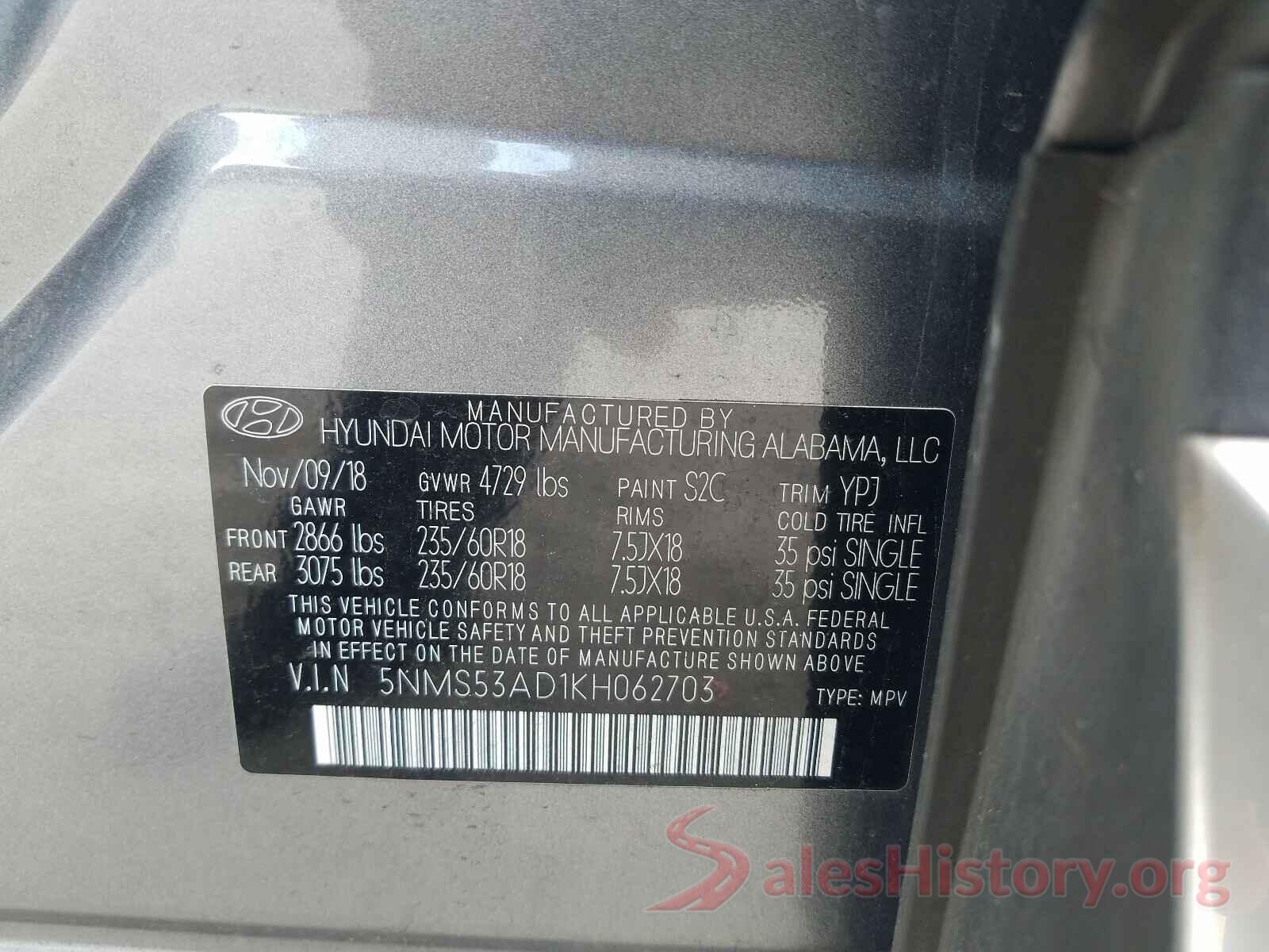 5NMS53AD1KH062703 2019 HYUNDAI SANTA FE