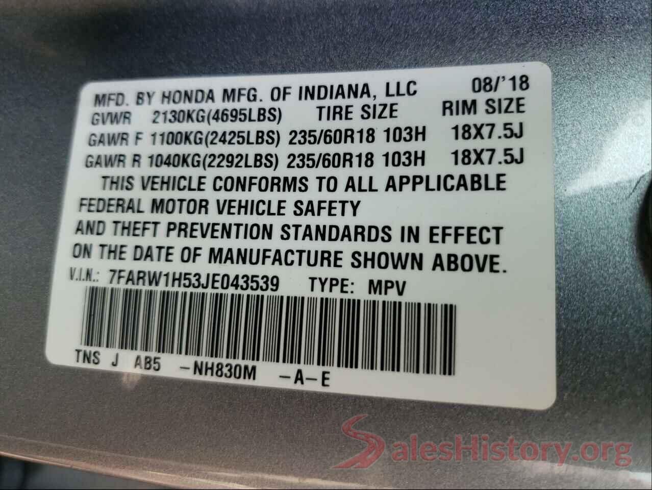 7FARW1H53JE043539 2018 HONDA CRV