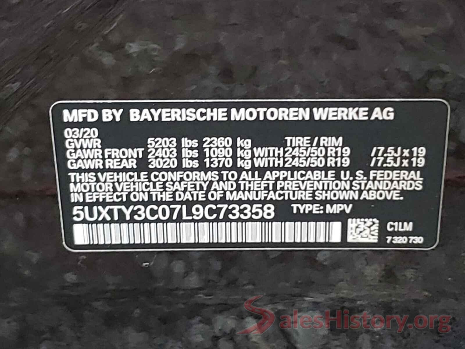 5UXTY3C07L9C73358 2020 BMW X3