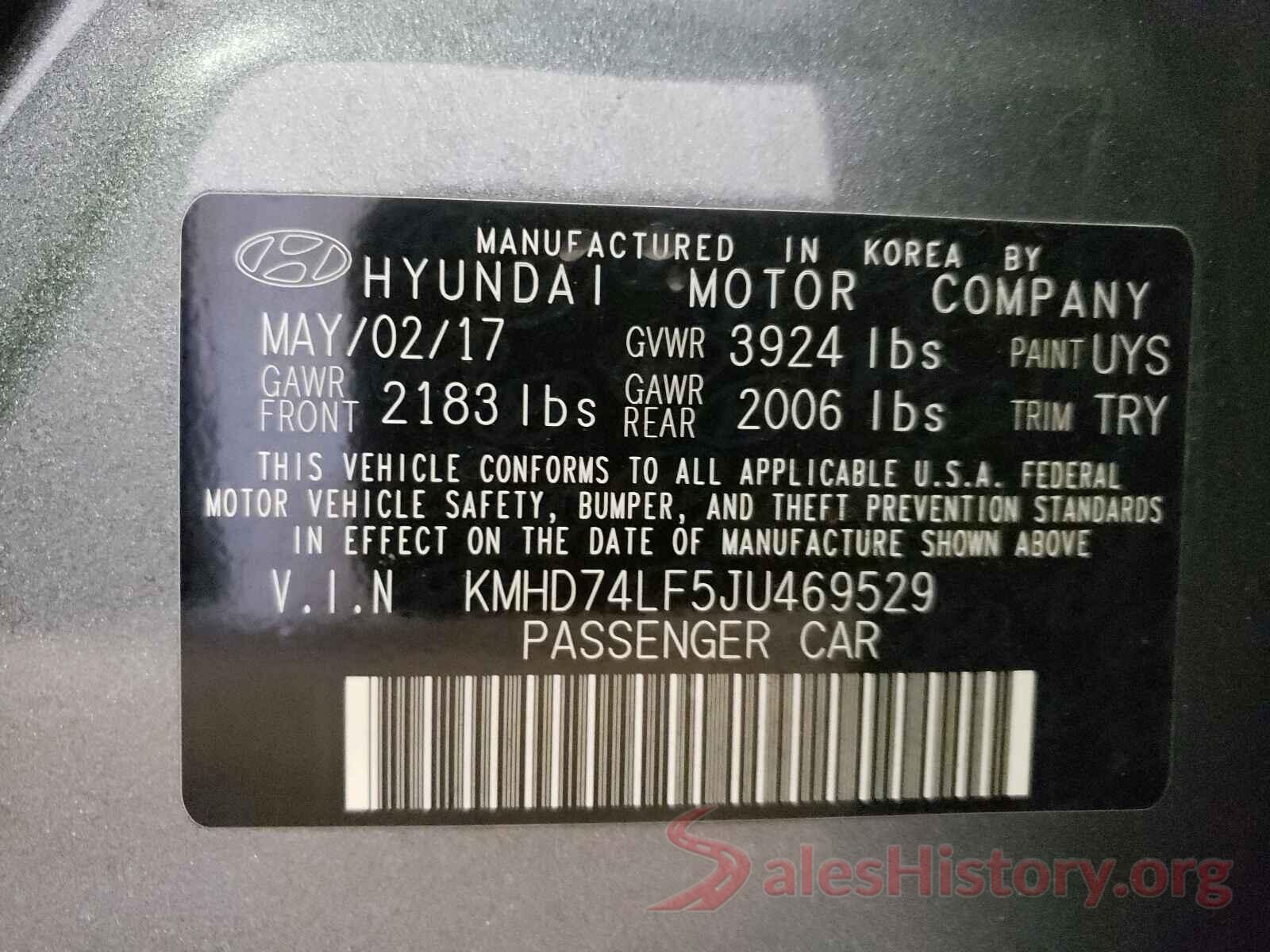 KMHD74LF5JU469529 2018 HYUNDAI ELANTRA