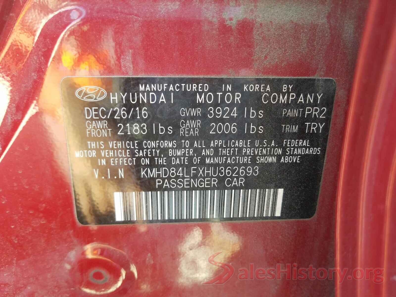 KMHD84LFXHU362693 2017 HYUNDAI ELANTRA