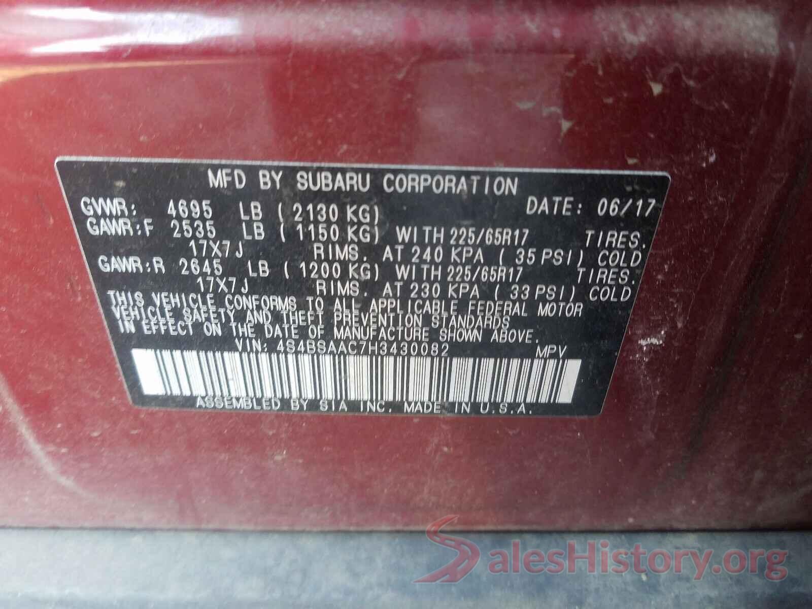 4S4BSAAC7H3430082 2017 SUBARU OUTBACK