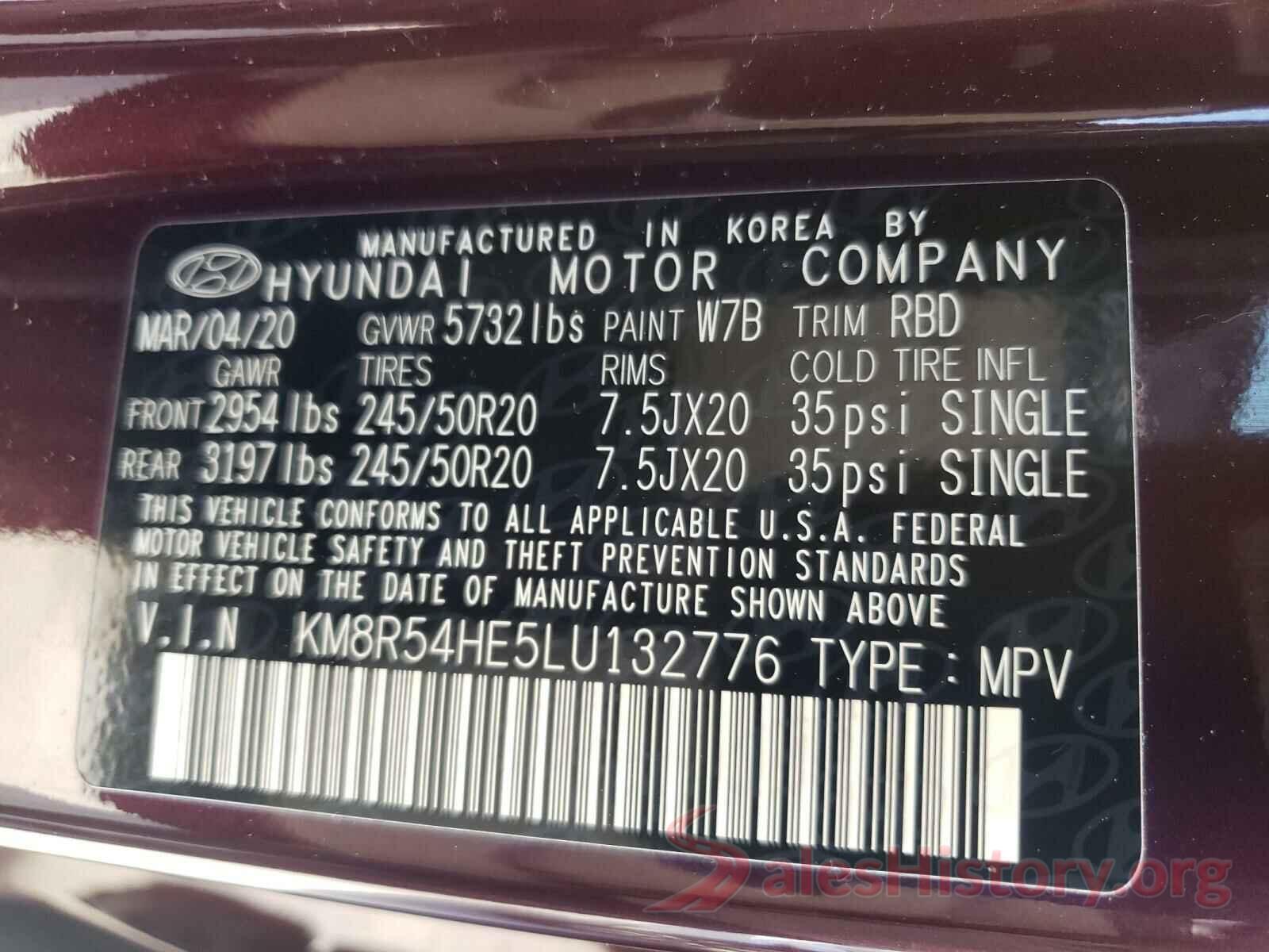 KM8R54HE5LU132776 2020 HYUNDAI PALISADE