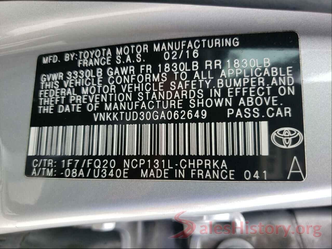 VNKKTUD30GA062649 2016 TOYOTA YARIS