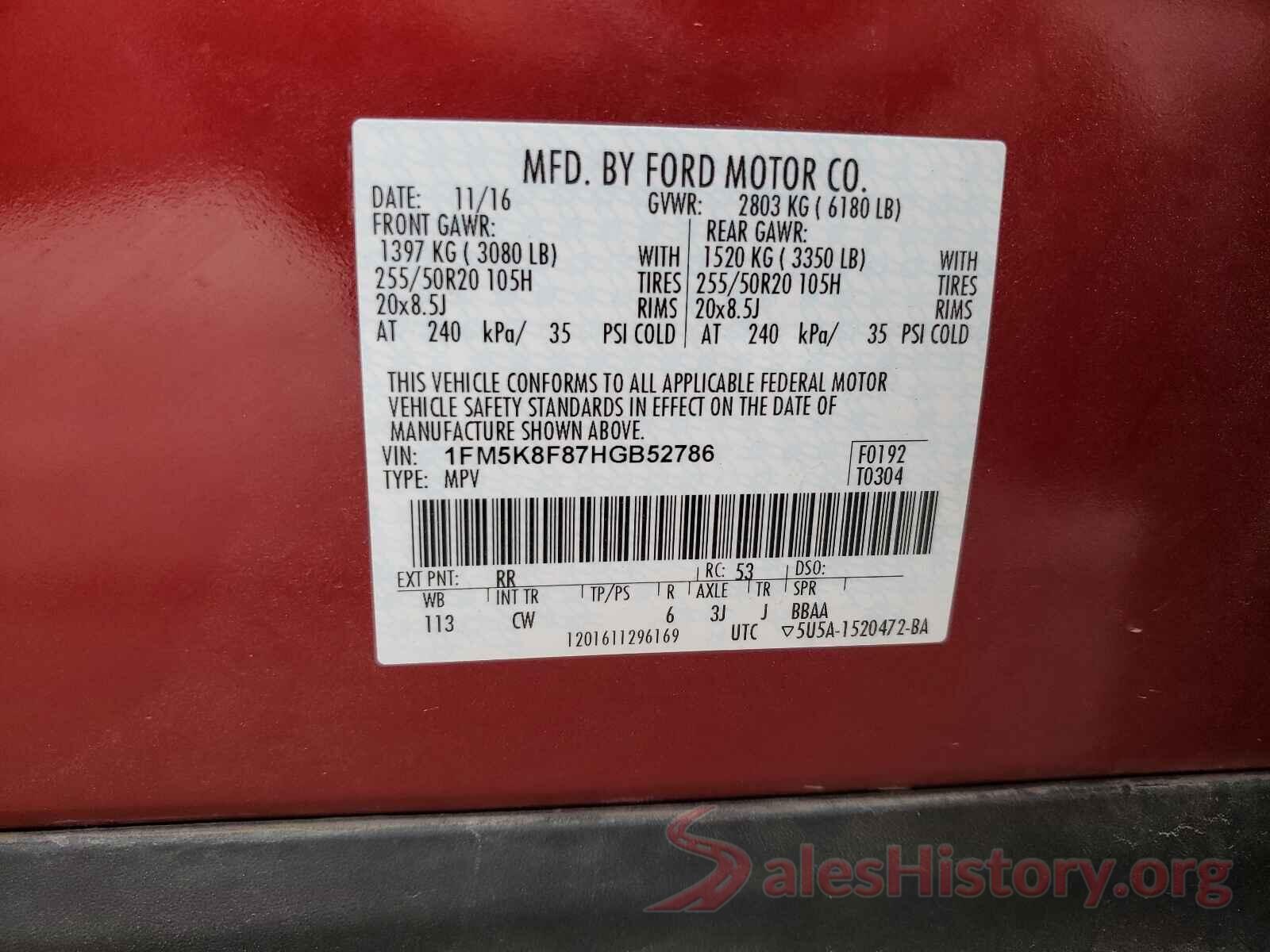 1FM5K8F87HGB52786 2017 FORD EXPLORER