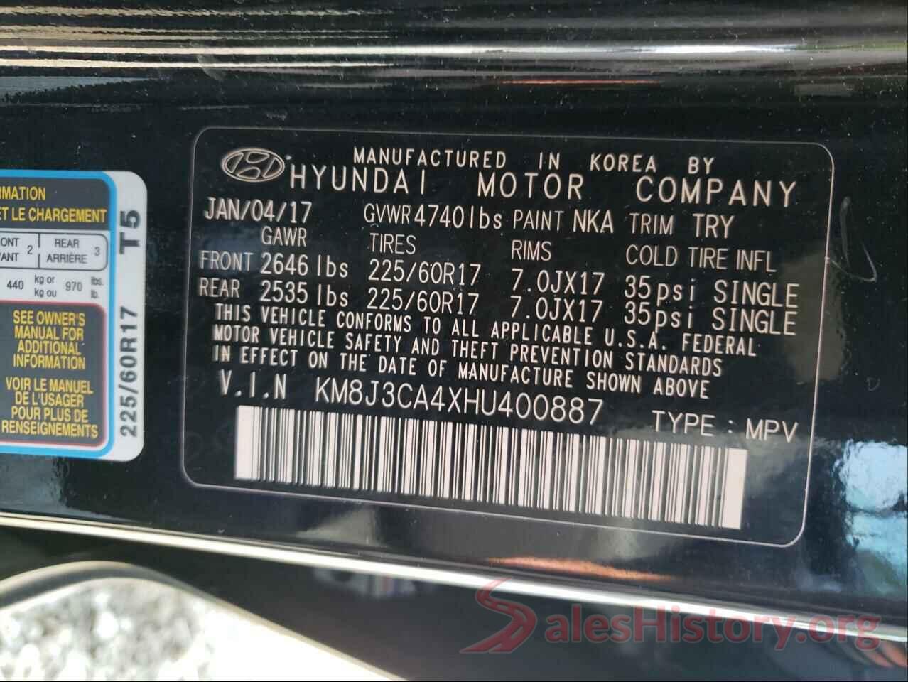 KM8J3CA4XHU400887 2017 HYUNDAI TUCSON