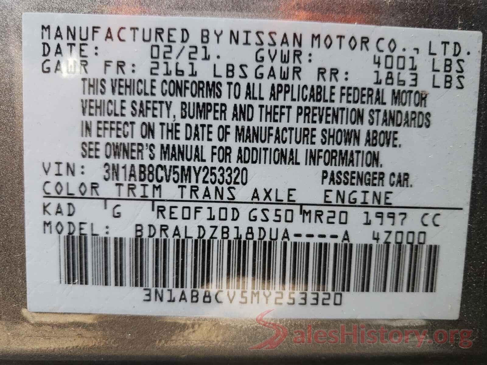 3N1AB8CV5MY253320 2021 NISSAN SENTRA