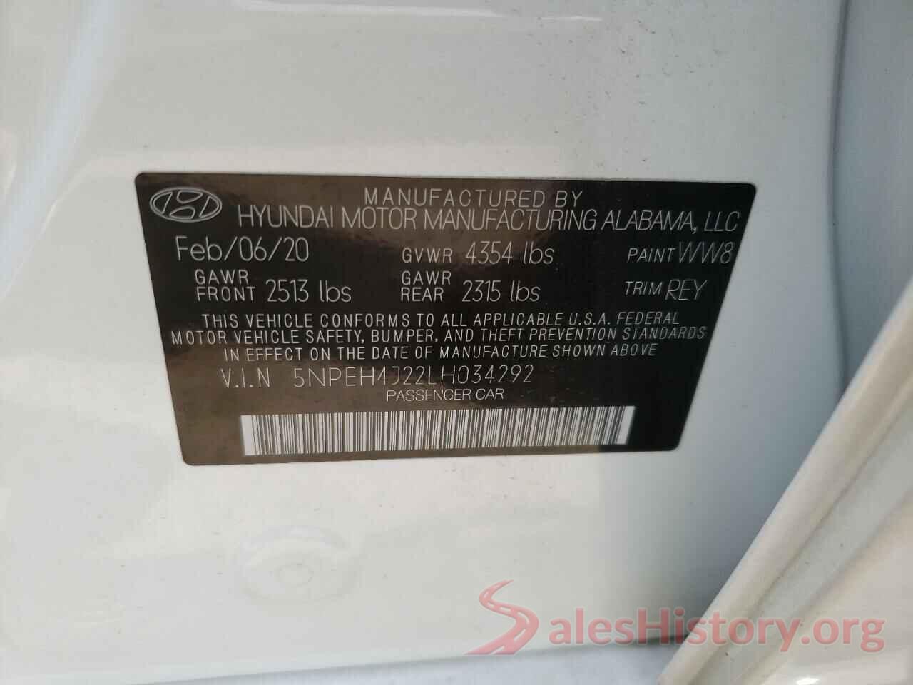 5NPEH4J22LH034292 2020 HYUNDAI SONATA