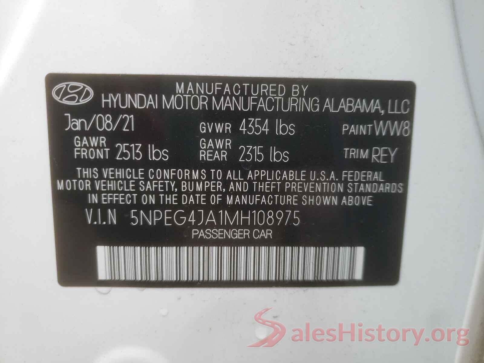 5NPEG4JA1MH108975 2021 HYUNDAI SONATA