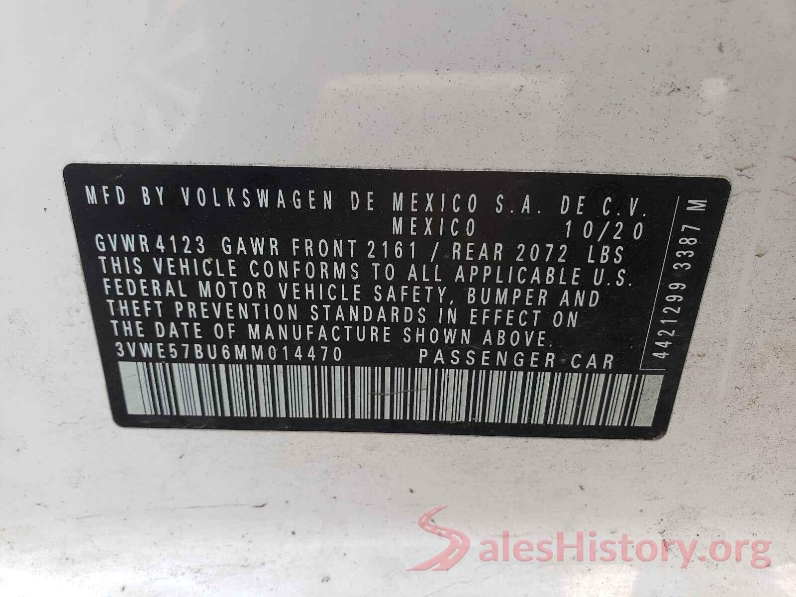 3VWE57BU6MM014470 2021 VOLKSWAGEN JETTA