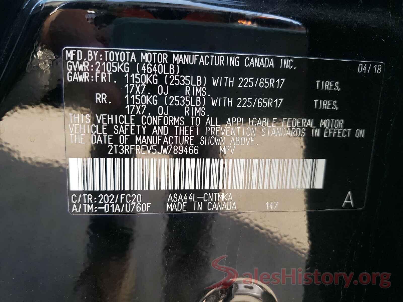 2T3RFREV5JW789466 2018 TOYOTA RAV4