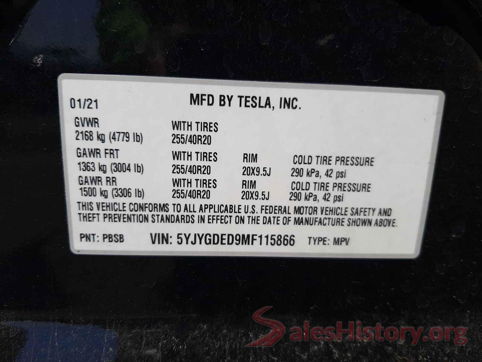 5YJYGDED9MF115866 2021 TESLA MODEL Y