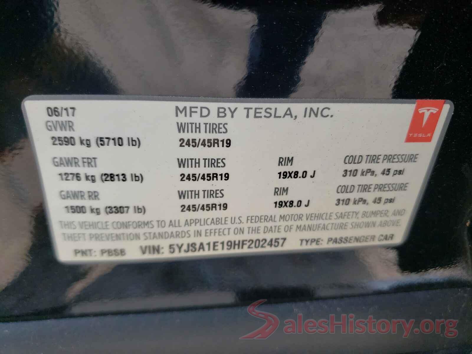 5YJSA1E19HF202457 2017 TESLA MODEL S