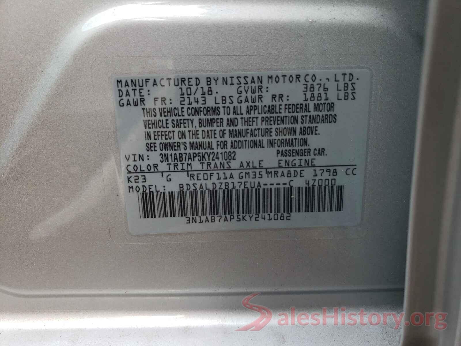 3N1AB7AP5KY241082 2019 NISSAN SENTRA