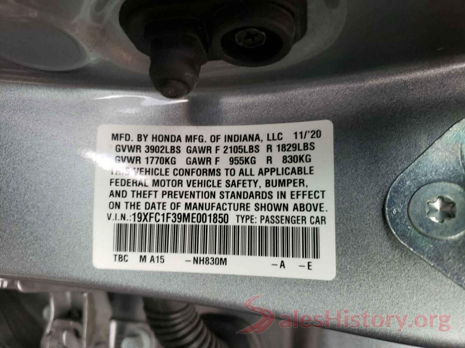 19XFC1F39ME001850 2021 HONDA CIVIC