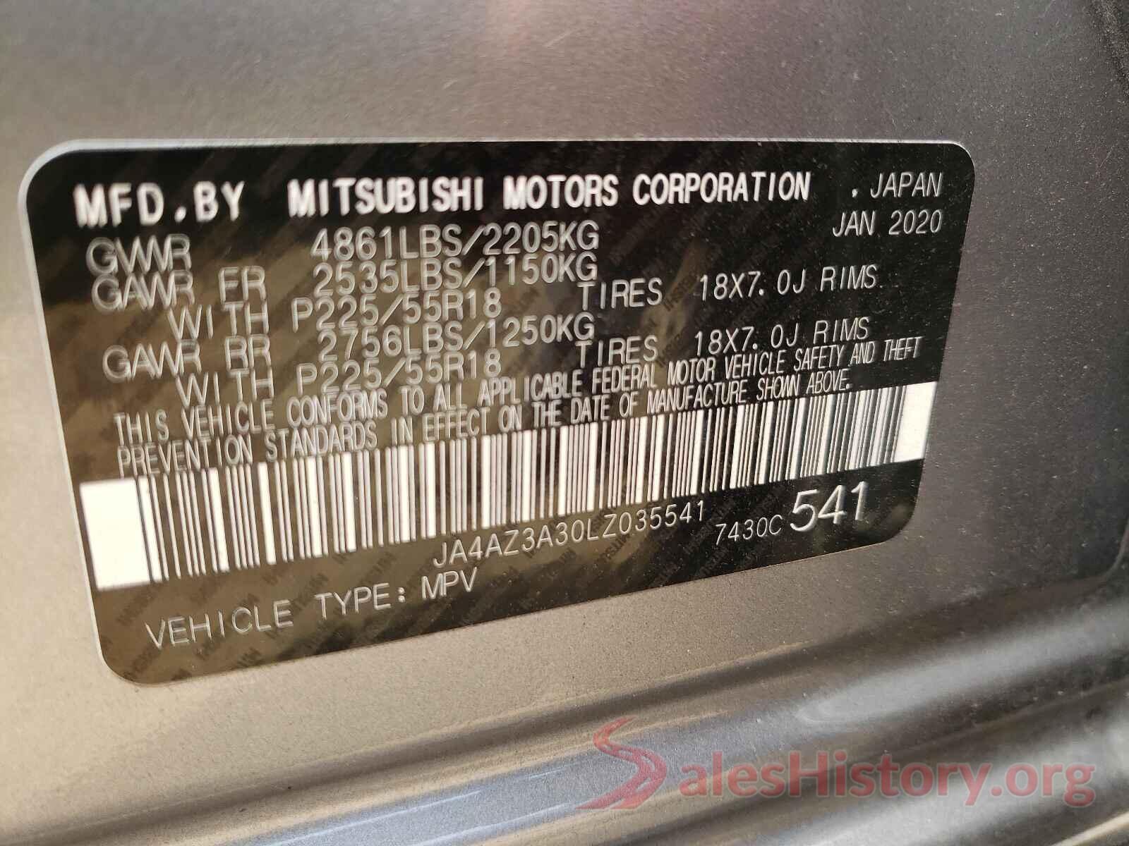 JA4AZ3A30LZ035541 2020 MITSUBISHI OUTLANDER