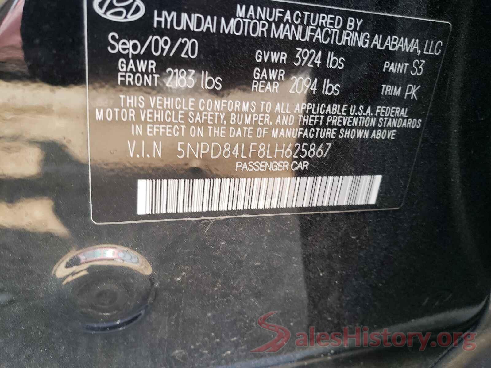 5NPD84LF8LH625867 2020 HYUNDAI ELANTRA