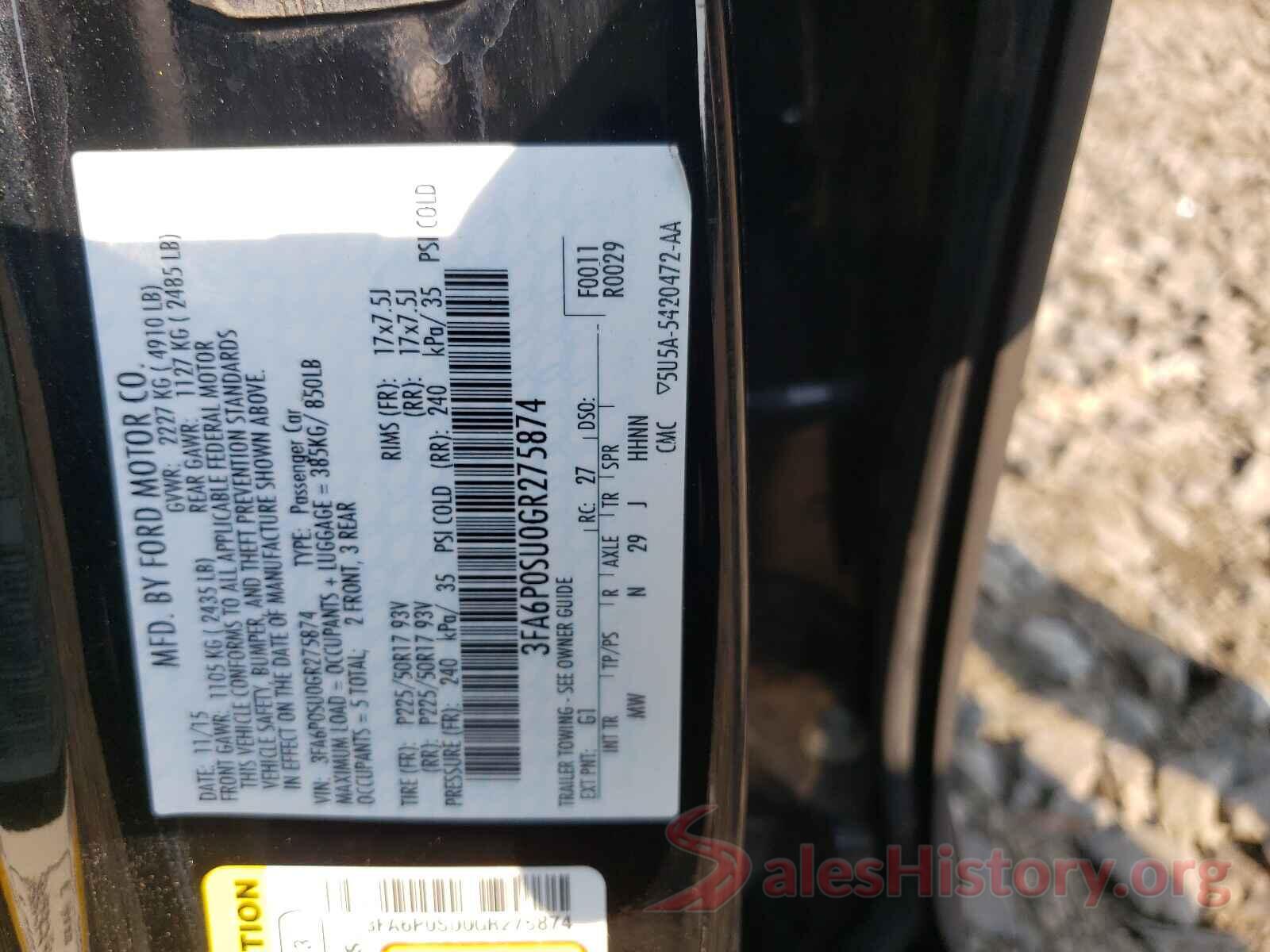 3FA6P0SU0GR275874 2016 FORD FUSION