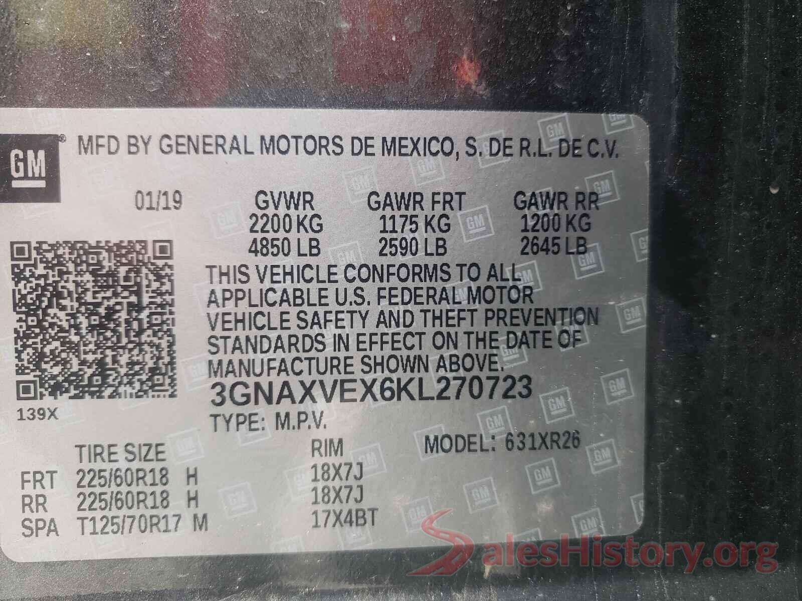 3GNAXVEX6KL270723 2019 CHEVROLET EQUINOX