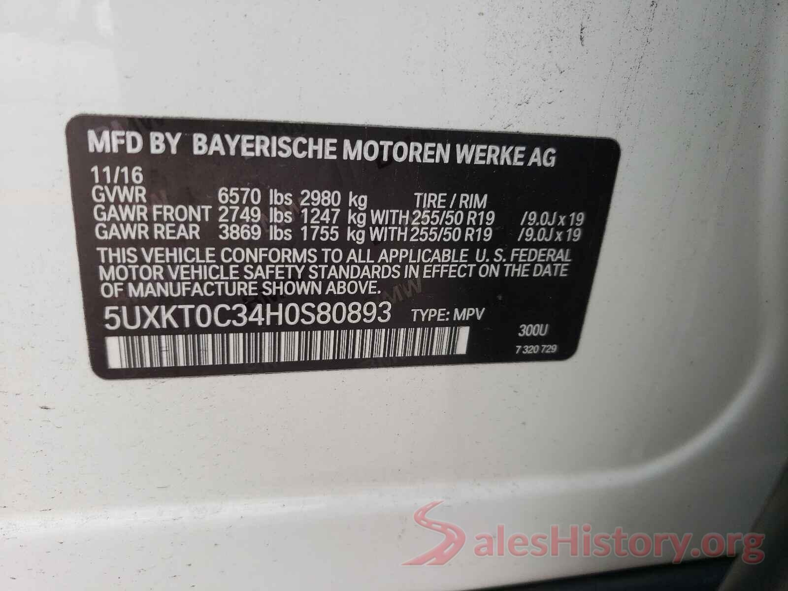 5UXKT0C34H0S80893 2017 BMW X3