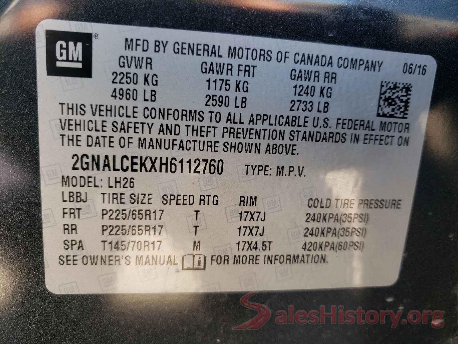 2GNALCEKXH6112760 2017 CHEVROLET EQUINOX