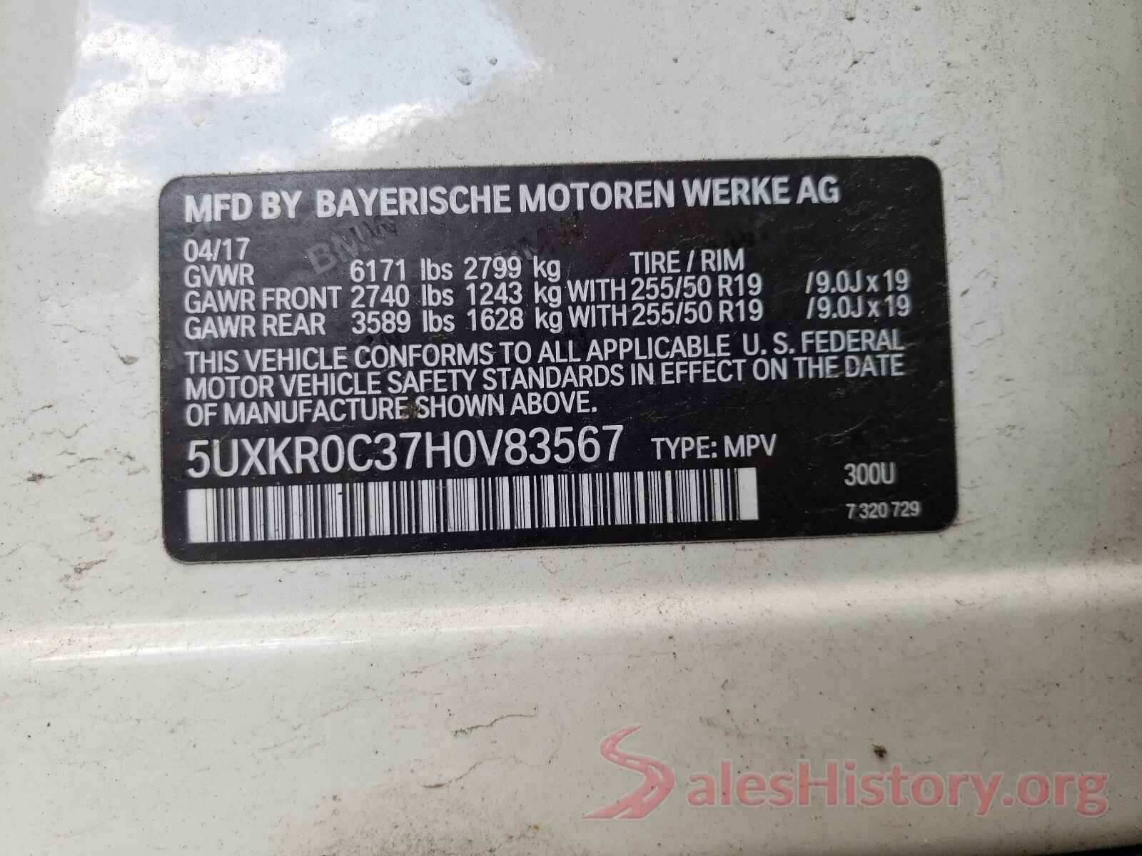 5UXKR0C37H0V83567 2017 BMW X5