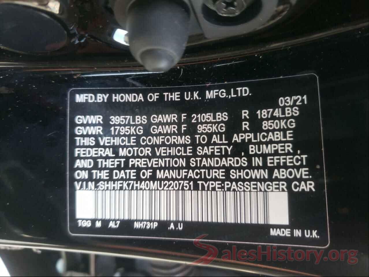 SHHFK7H40MU220751 2021 HONDA CIVIC