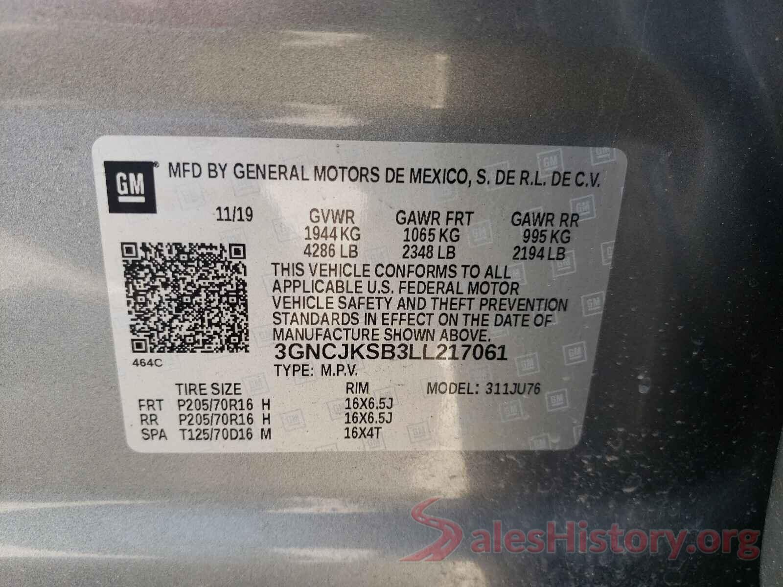 3GNCJKSB3LL217061 2020 CHEVROLET TRAX