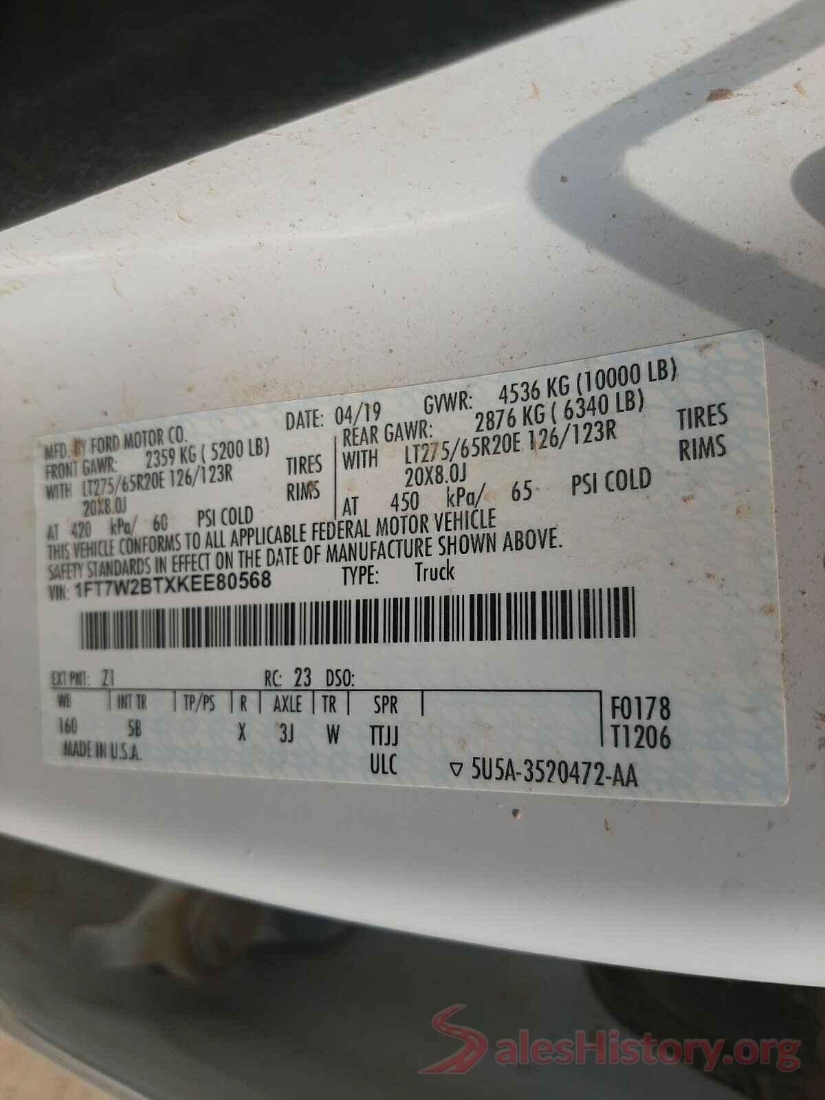 1FT7W2BTXKEE80568 2019 FORD F250