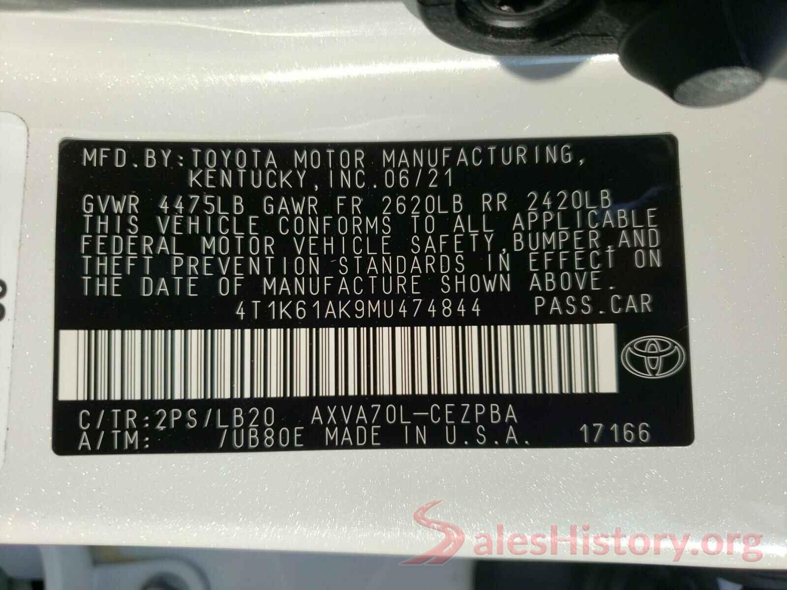 4T1K61AK9MU474844 2021 TOYOTA CAMRY