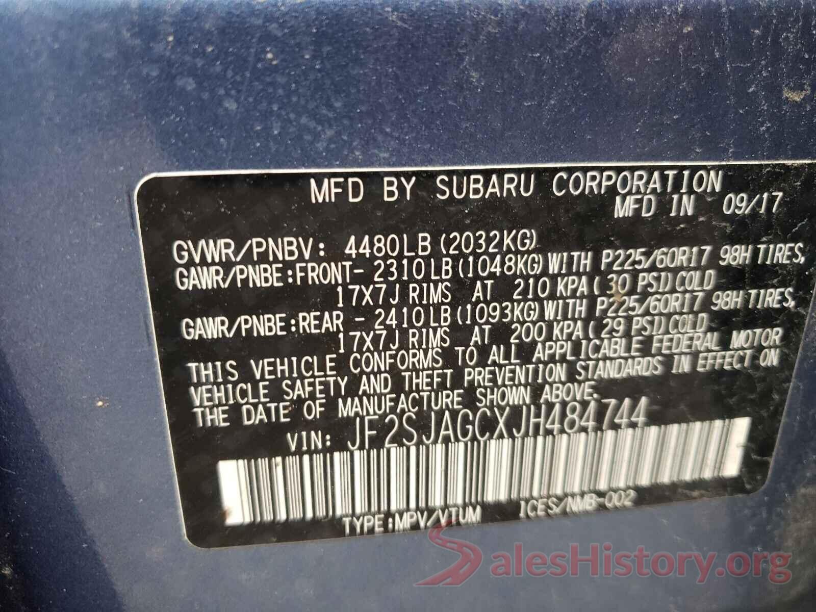 JF2SJAGCXJH484744 2018 SUBARU FORESTER