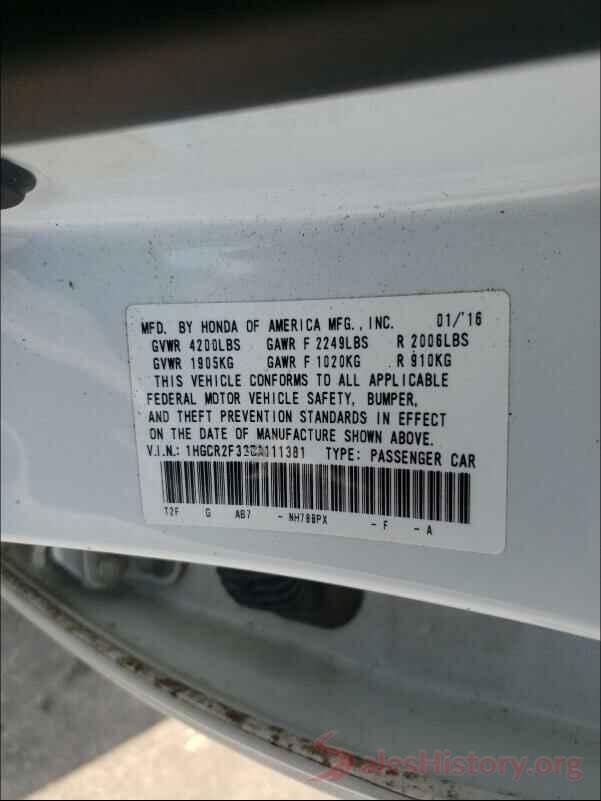 1HGCR2F32GA111381 2016 HONDA ACCORD