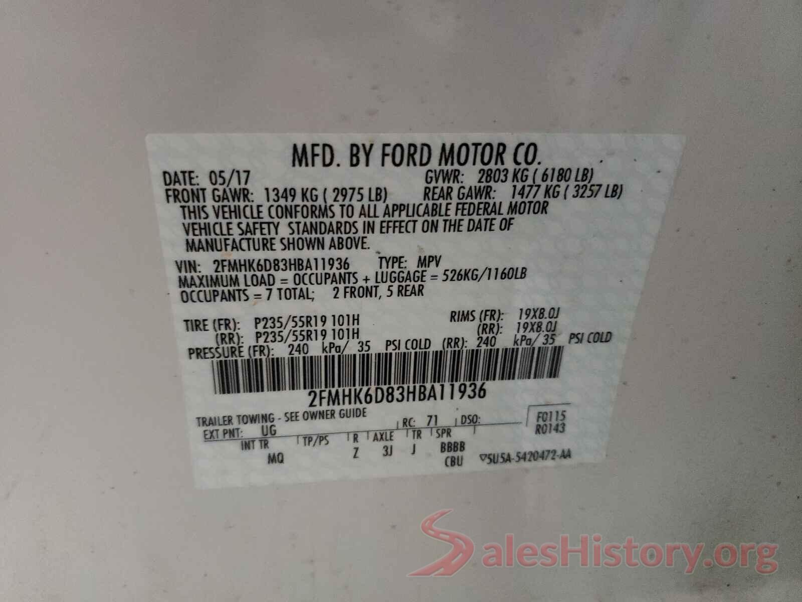 2FMHK6D83HBA11936 2017 FORD FLEX