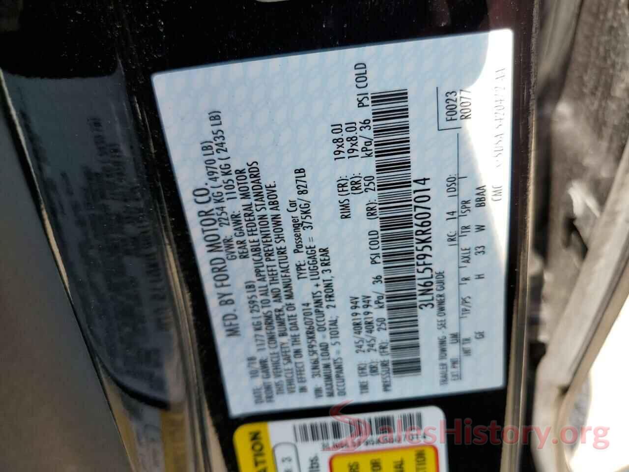 3LN6L5F95KR607014 2019 LINCOLN MKZ