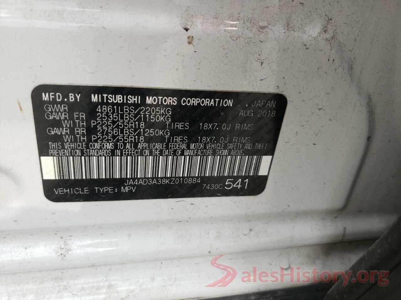 JA4AD3A38KZ010884 2019 MITSUBISHI OUTLANDER