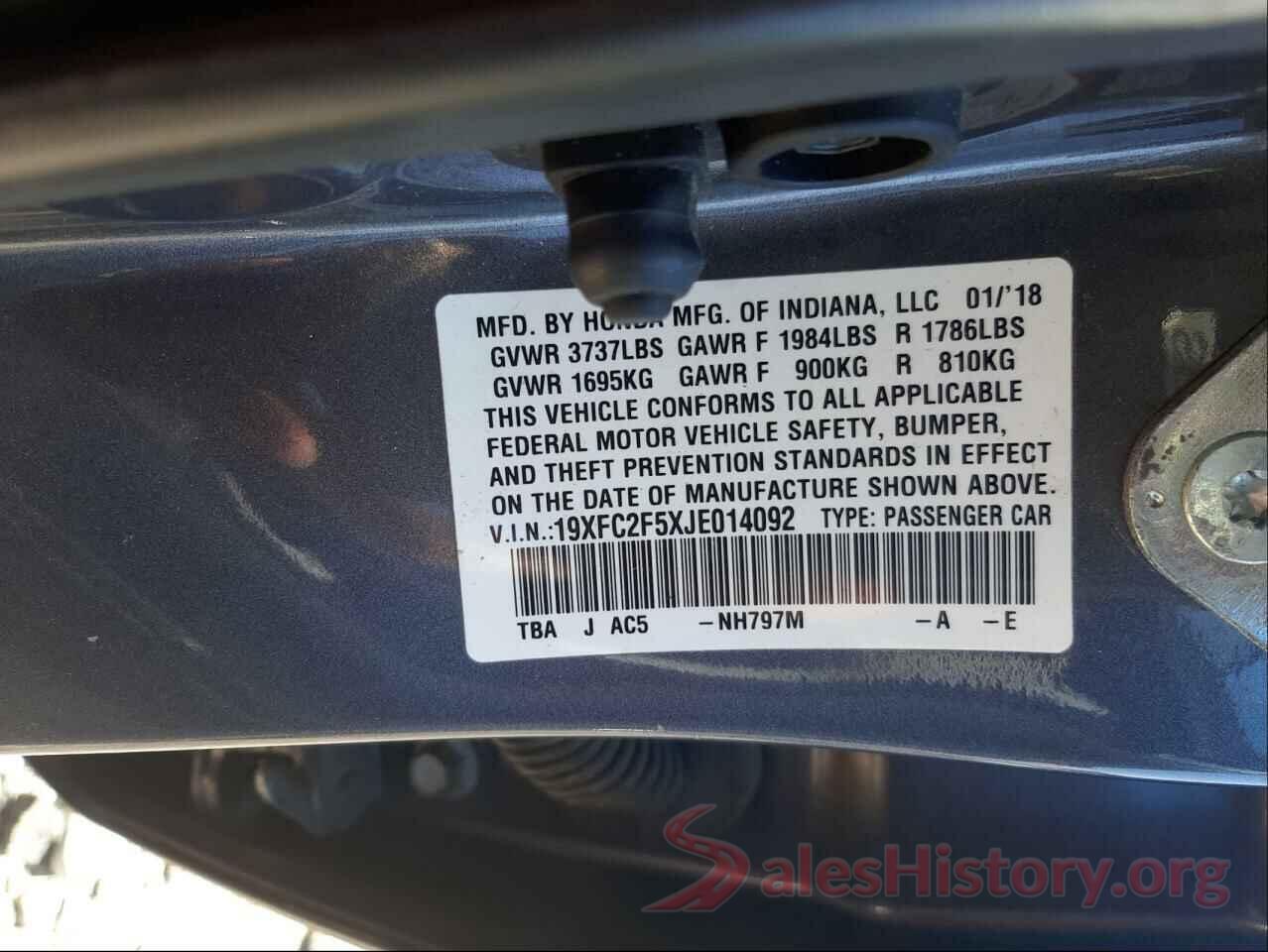 19XFC2F5XJE014092 2018 HONDA CIVIC