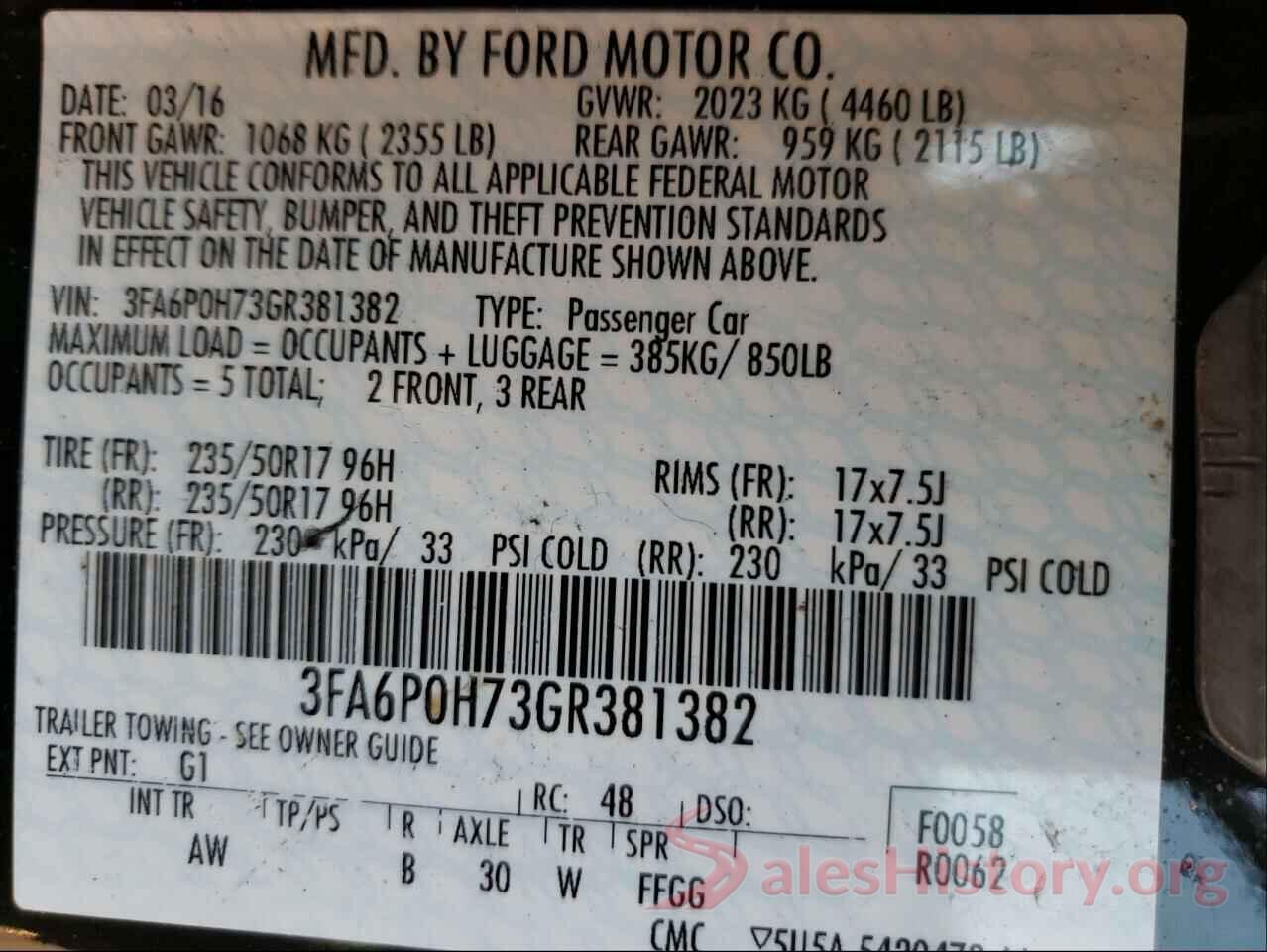 3FA6P0H73GR381382 2016 FORD FUSION