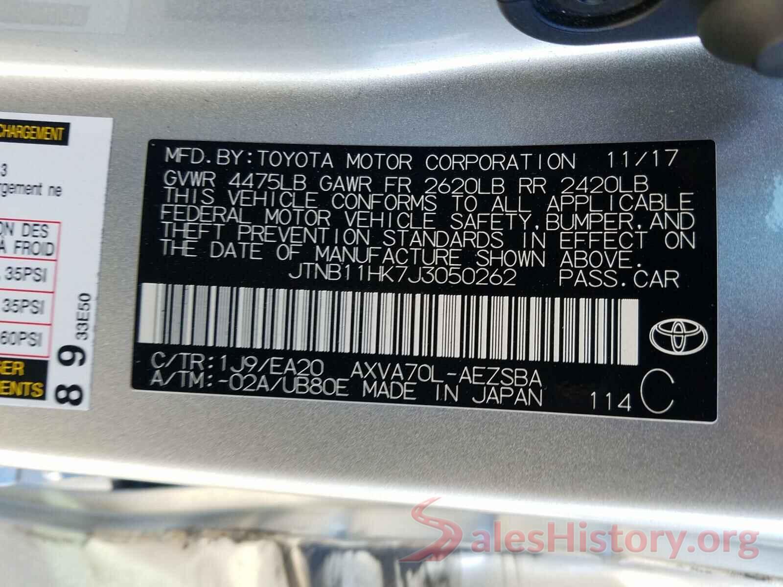 JTNB11HK7J3050262 2018 TOYOTA CAMRY