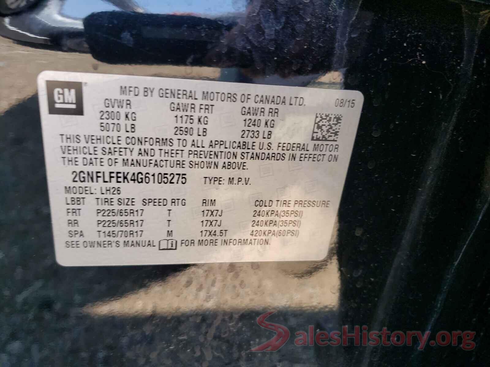 2GNFLFEK4G6105275 2016 CHEVROLET EQUINOX