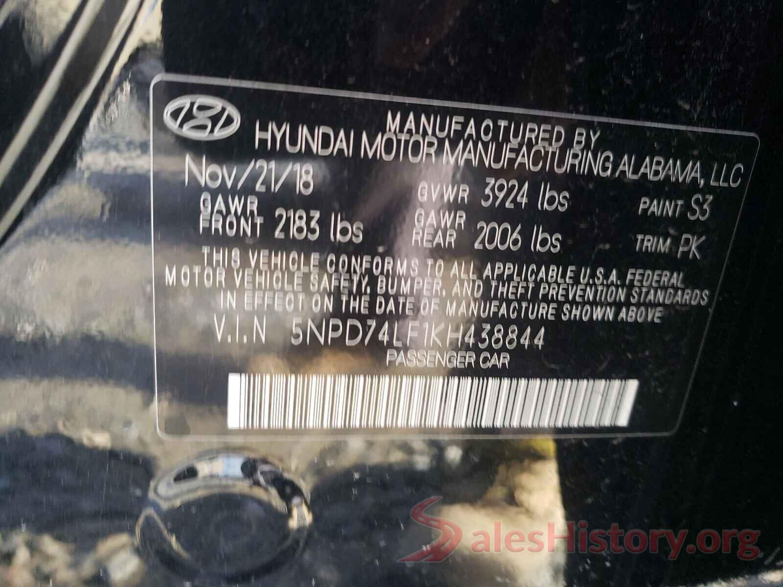 5NPD74LF1KH438844 2019 HYUNDAI ELANTRA