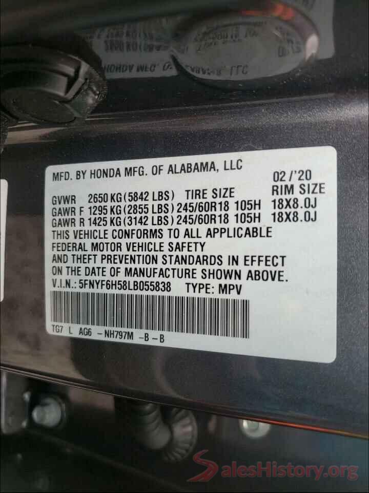 5FNYF6H58LB055838 2020 HONDA PILOT