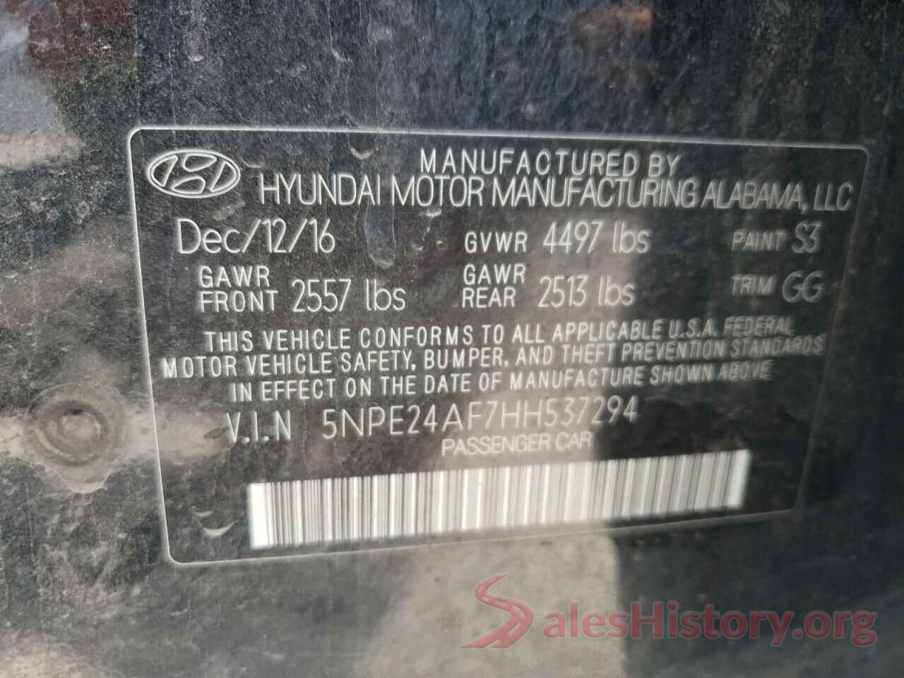 5NPE24AF7HH537294 2017 HYUNDAI SONATA