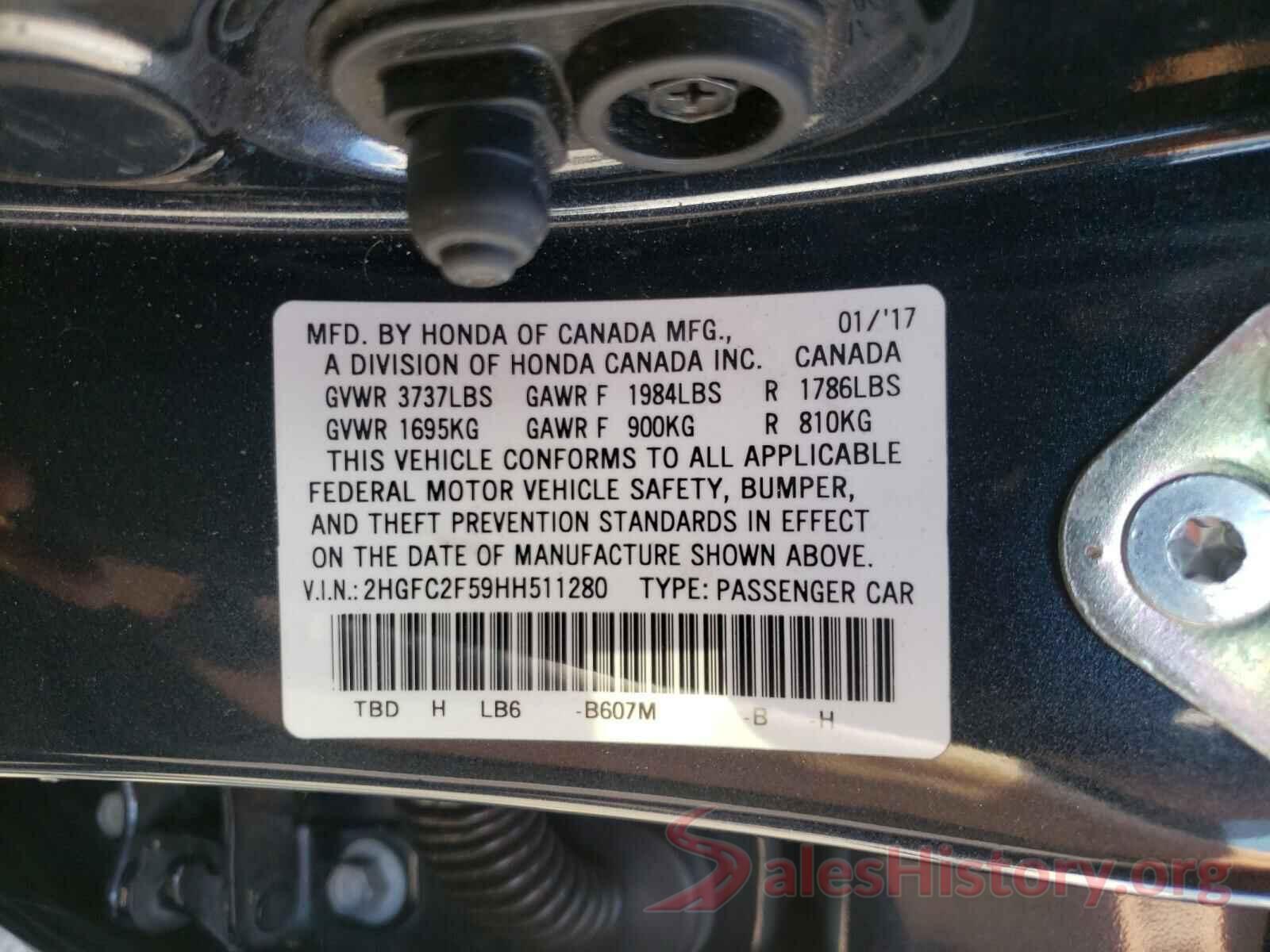 2HGFC2F59HH511280 2017 HONDA CIVIC