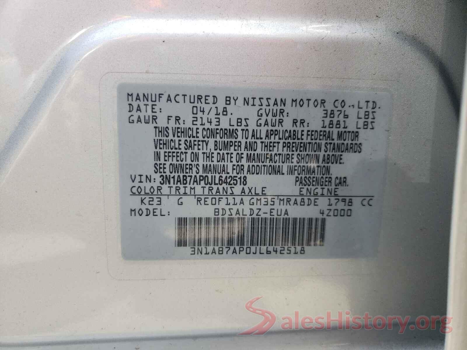 3N1AB7AP0JL642518 2018 NISSAN SENTRA