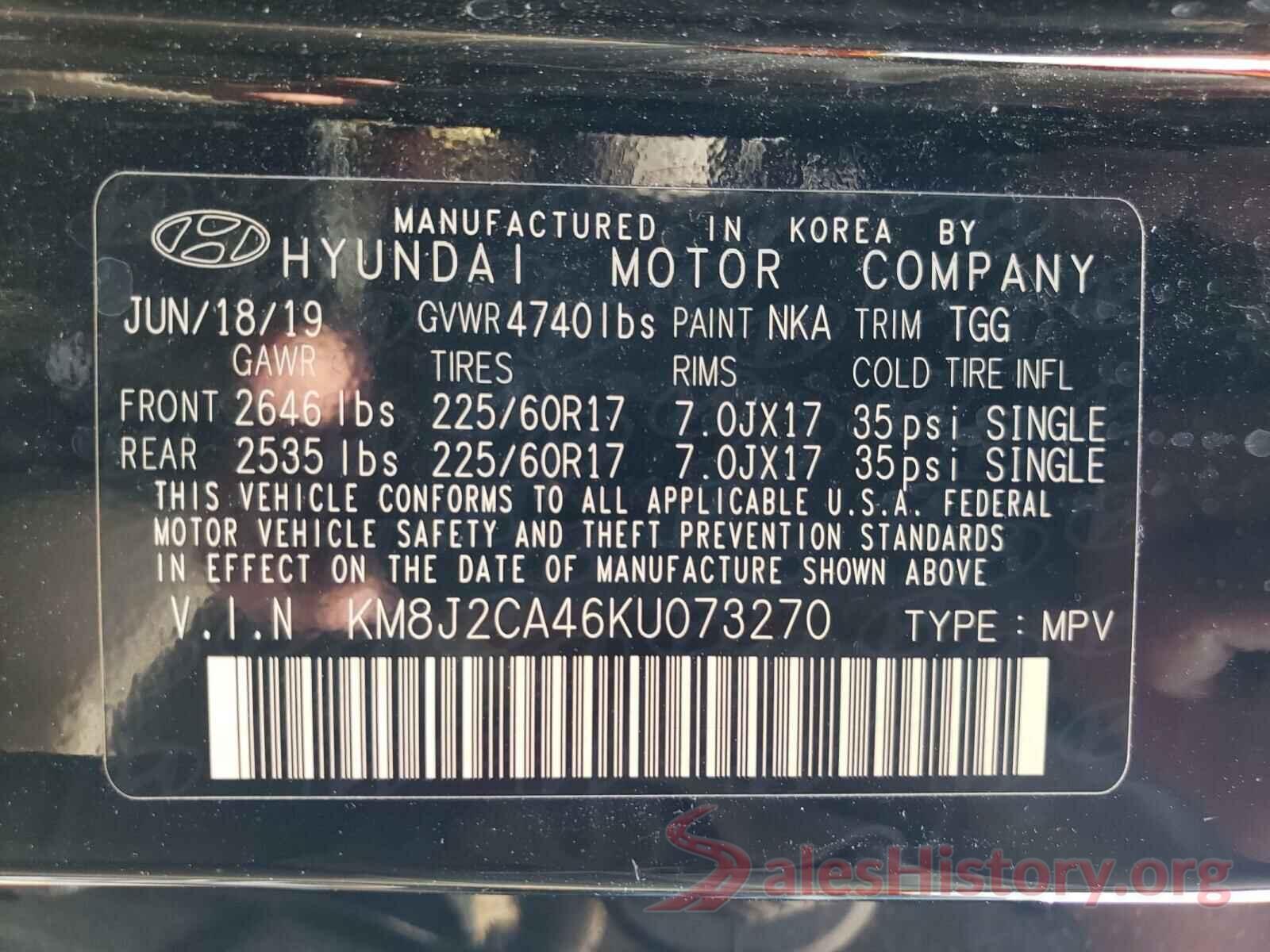 KM8J2CA46KU073270 2019 HYUNDAI TUCSON