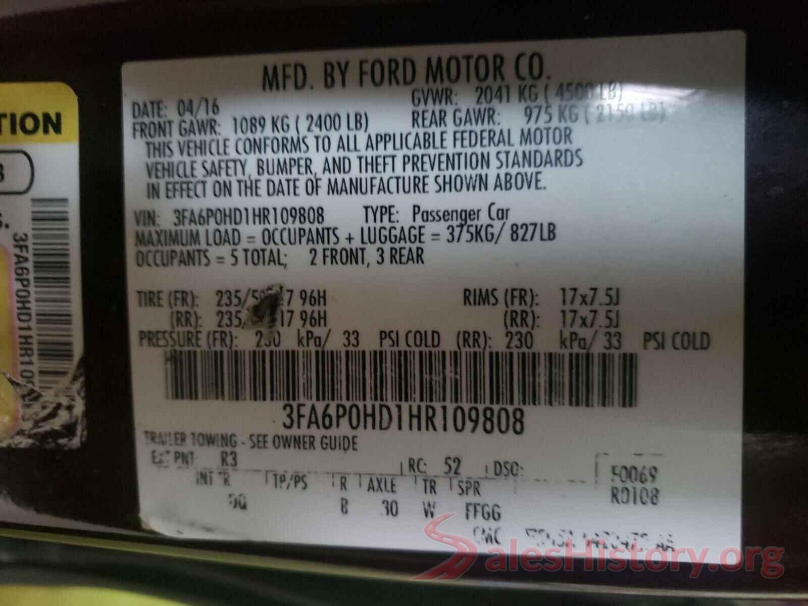 3FA6P0HD1HR109808 2017 FORD FUSION