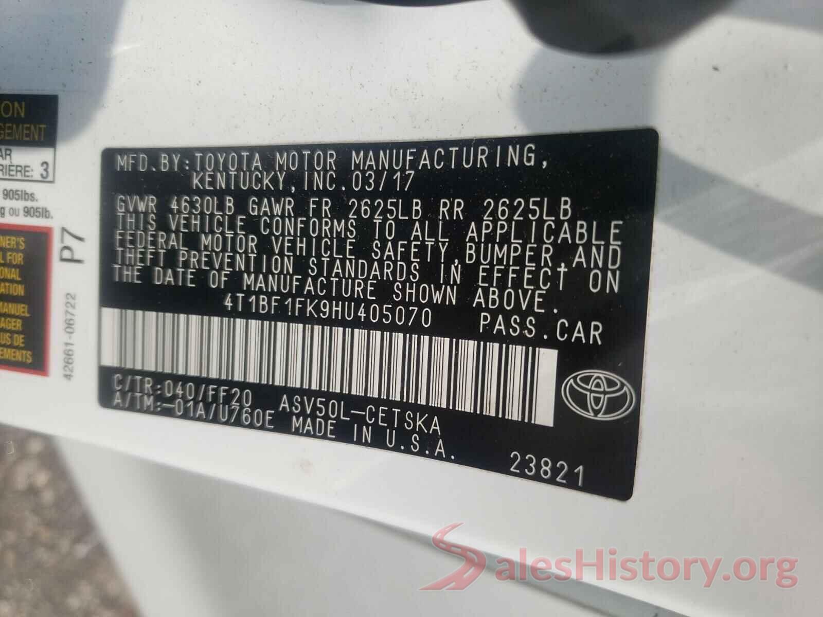 4T1BF1FK9HU405070 2017 TOYOTA CAMRY