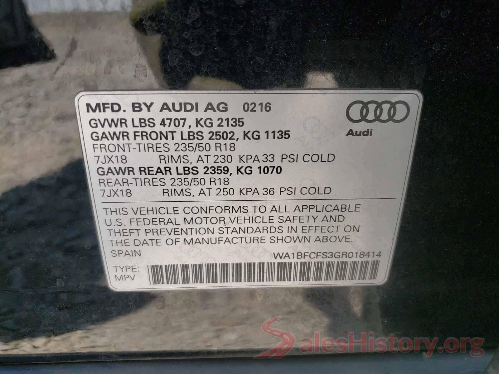 WA1BFCFS3GR018414 2016 AUDI Q3