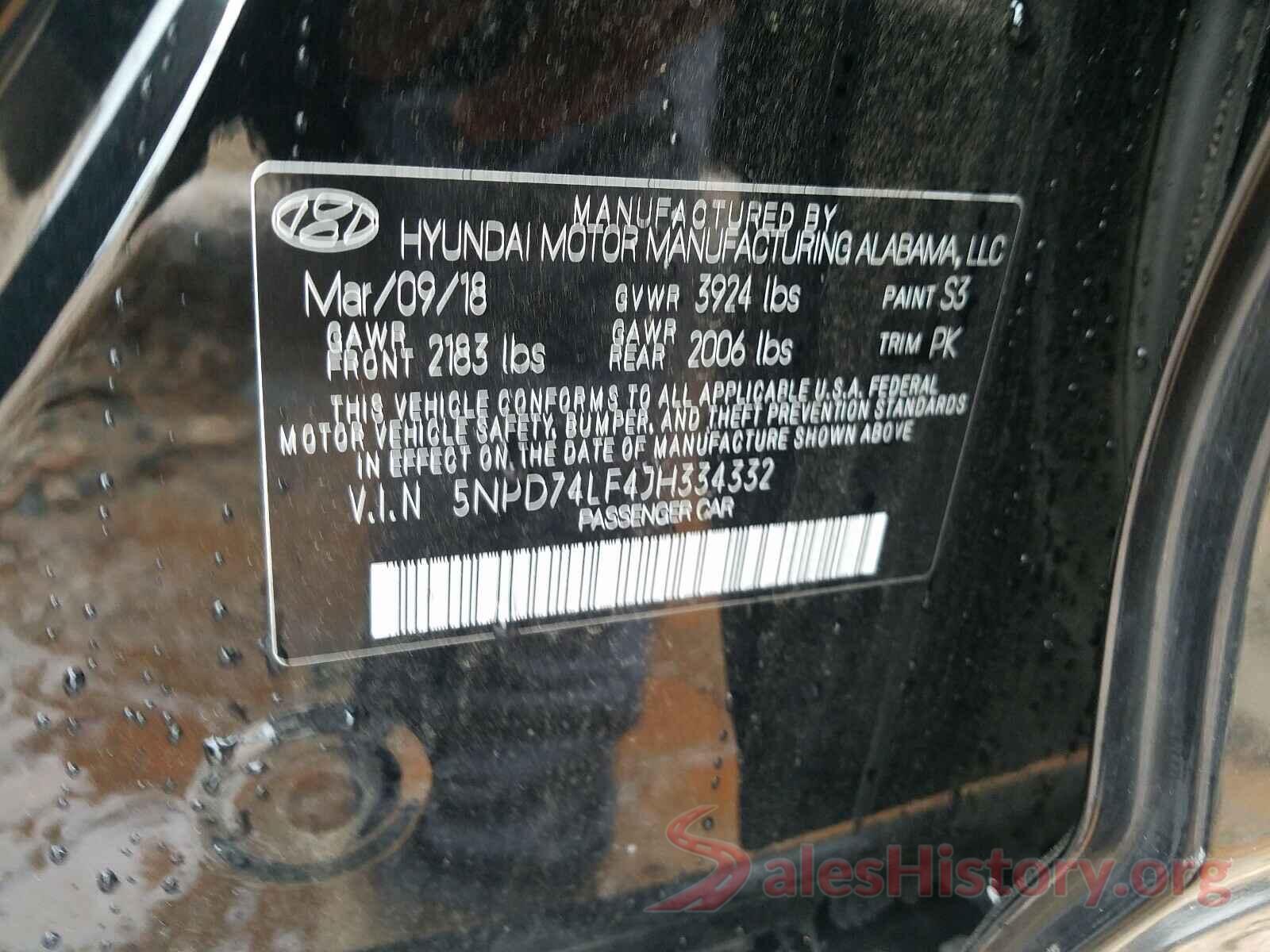 5NPD74LF4JH334332 2018 HYUNDAI ELANTRA