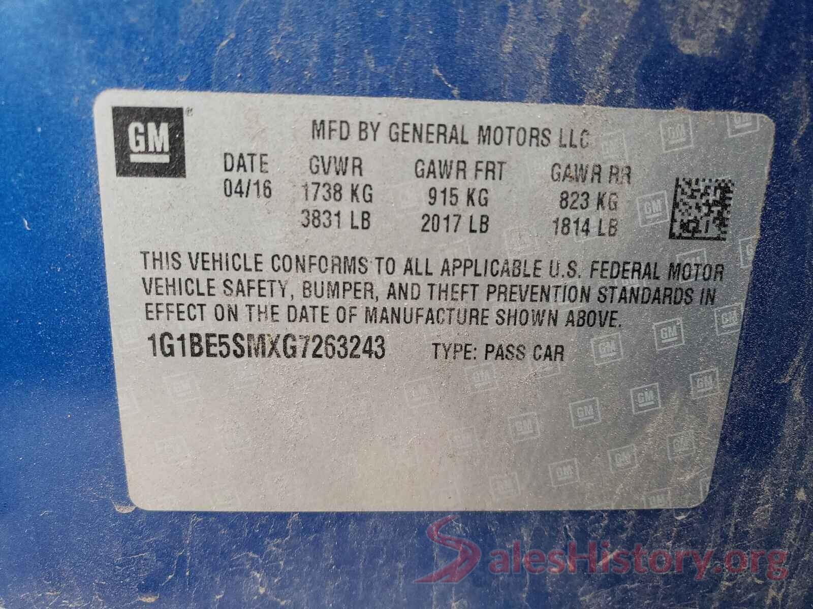 1G1BE5SMXG7263243 2016 CHEVROLET CRUZE